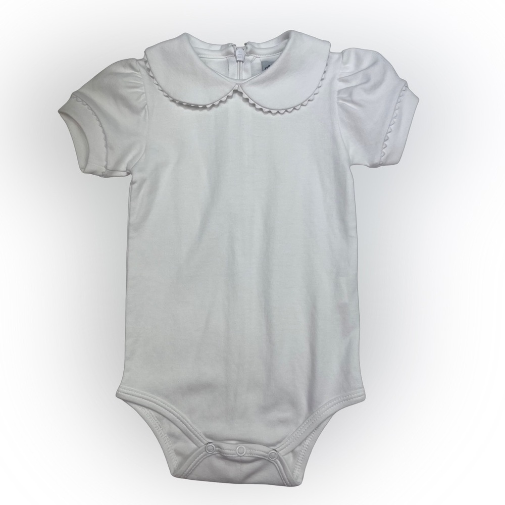 NWT Ric Rack Edge White Short Sleeve Zip Knit Onesie Blouse Shirt